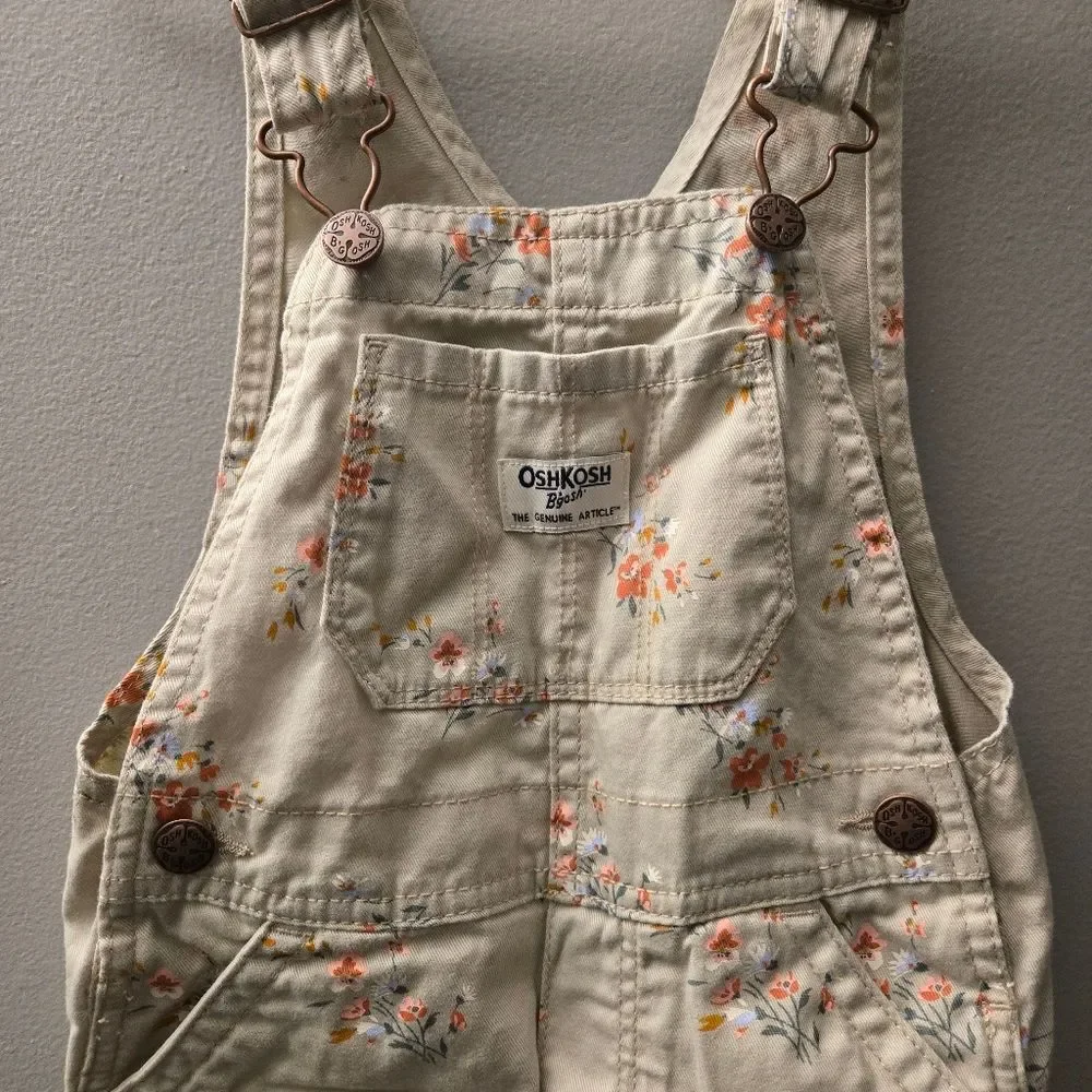 Oshkosh B'Gosh Toddler Girls Classic Floral Overalls Beige 100% Cotton Size 3T